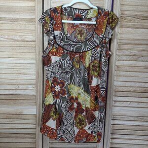 Ing Colorful Geometric Floral Top Size 1X